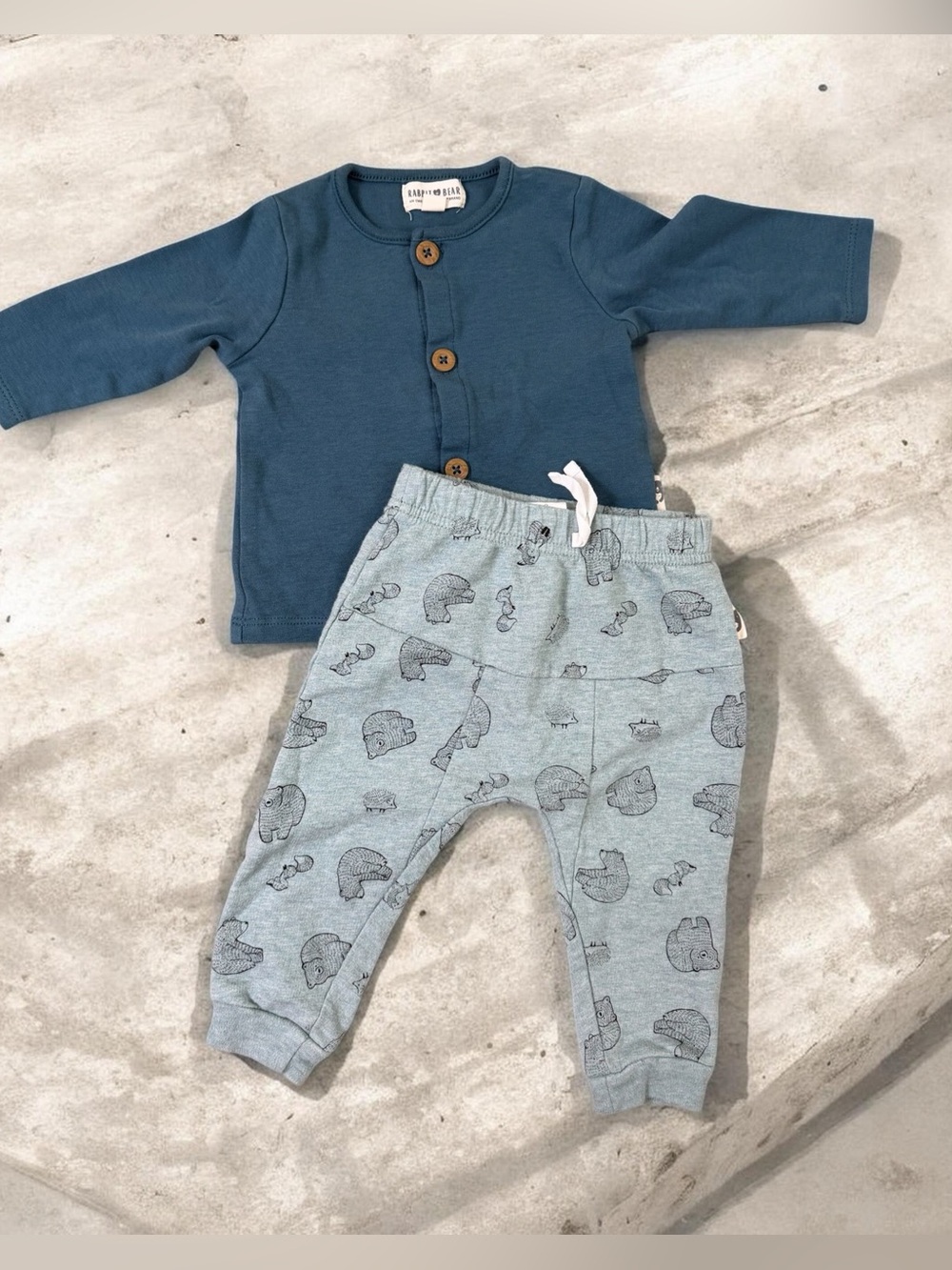 Rabbit + Bear Baby 2 Piece Button Up Shirt Pants Organic Cotton Set 6-9M